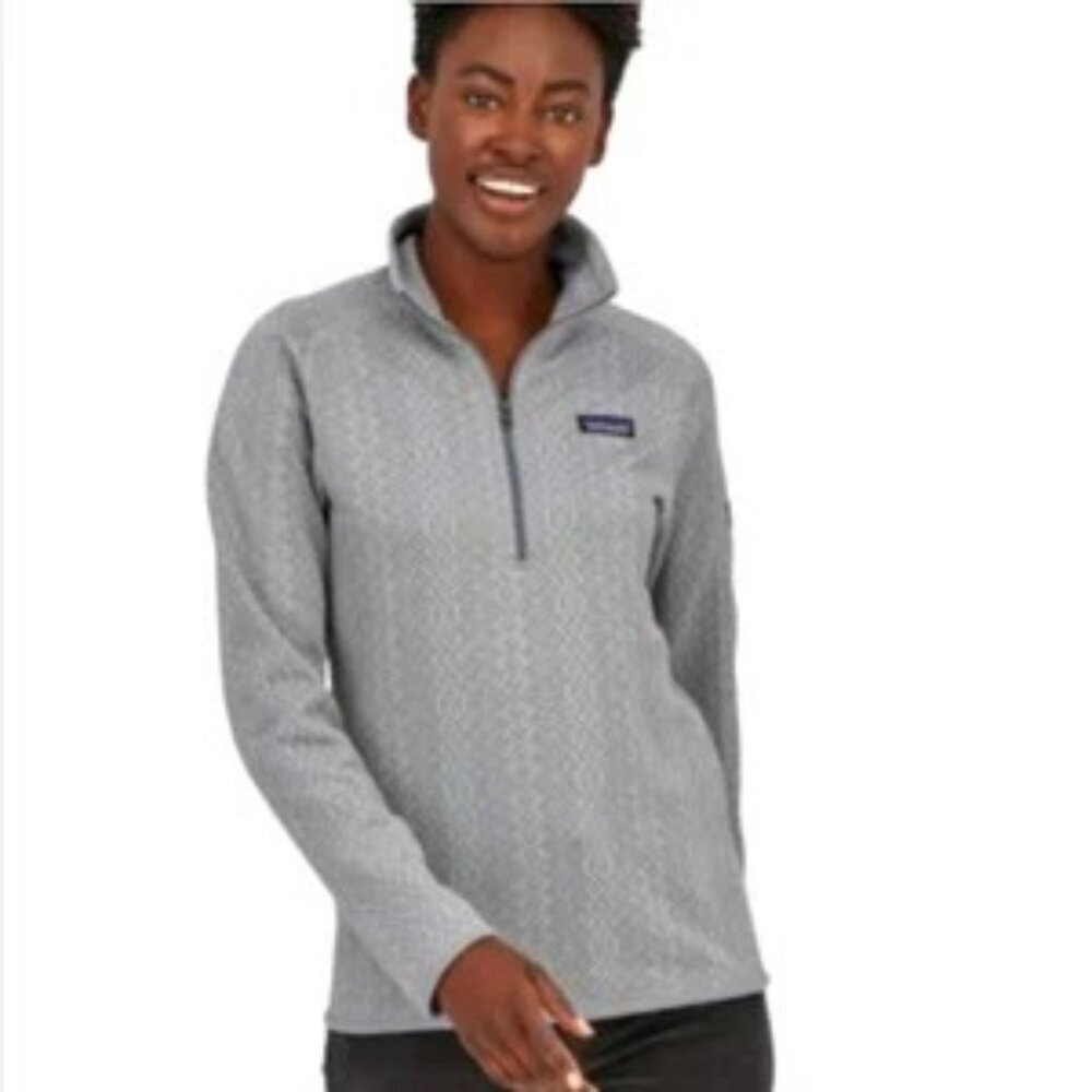 Patagonia Womens Better Sweater Jacket Zip Frozen Jaquard Salt Grey 1/4 Sz L